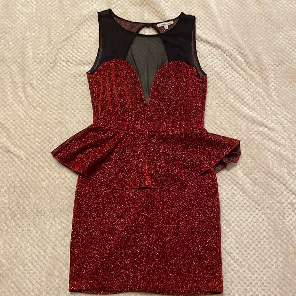 Red Glitter Backless Peplum Dress Size Small Charlotte Russe
